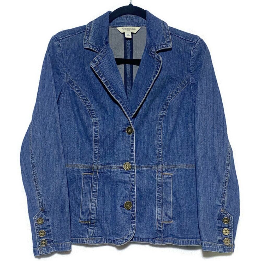 St Johns Bay Blue Jean Jacket Size Youth Girl's Petite Large Button Up